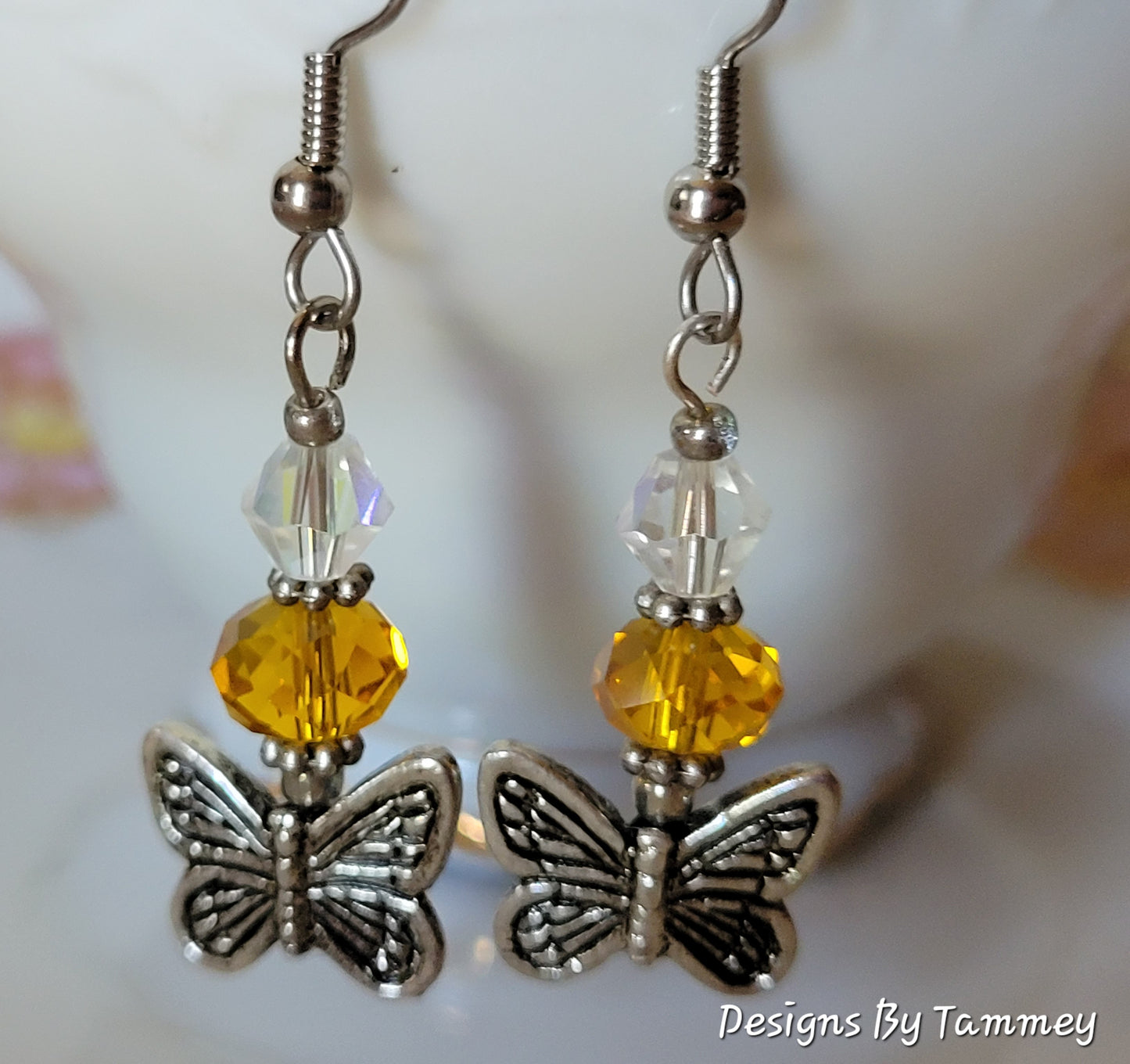 Butterfly Crystal Dangle Fashion Earrings OOAK