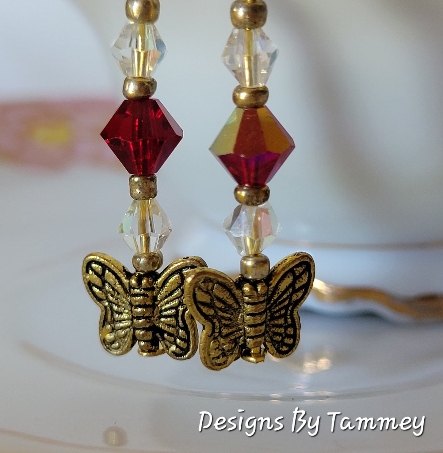 Butterfly RED Crystal Dangle/Drop Fashion Earrings