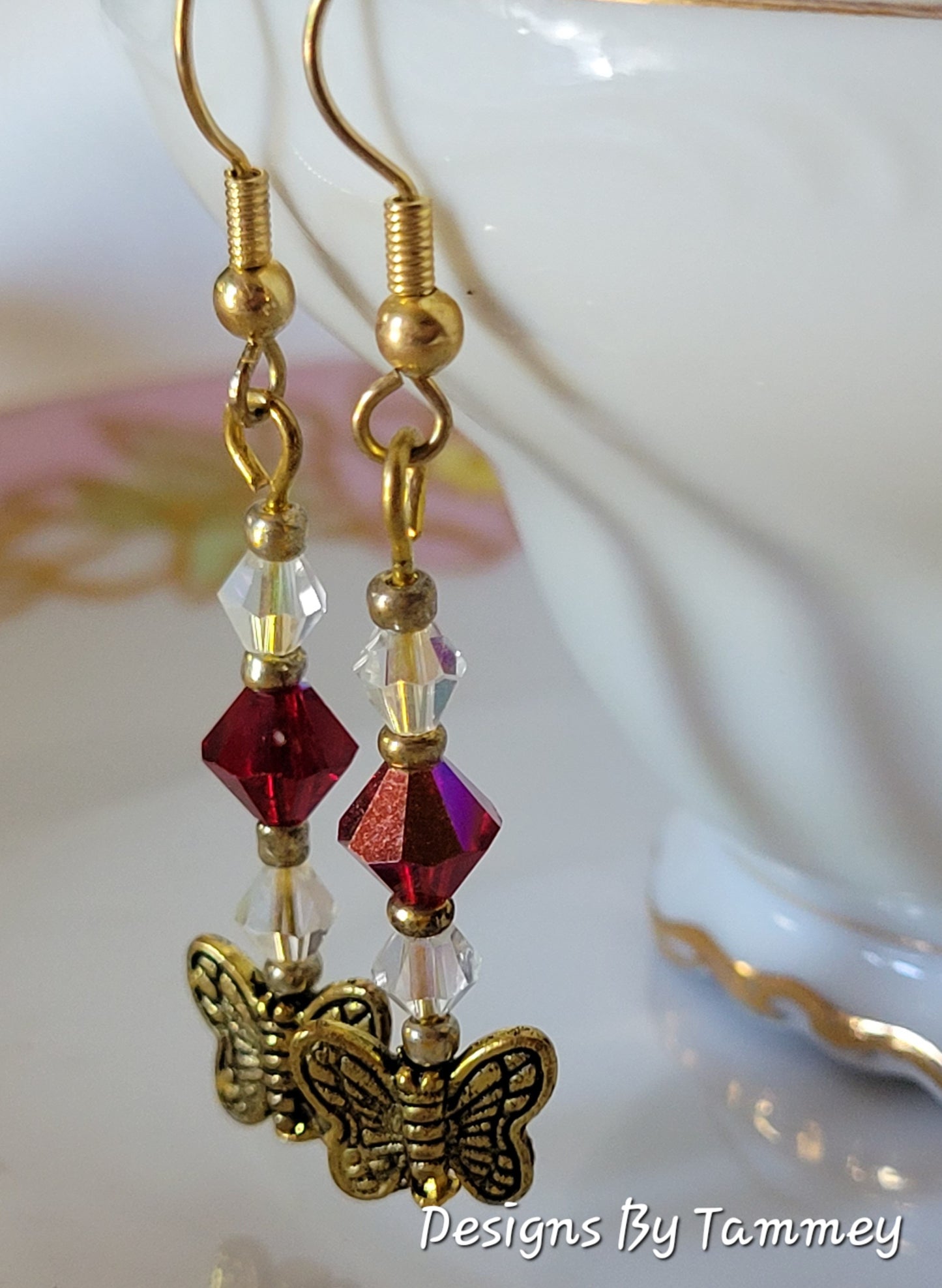 Butterfly RED Crystal Dangle/Drop Fashion Earrings