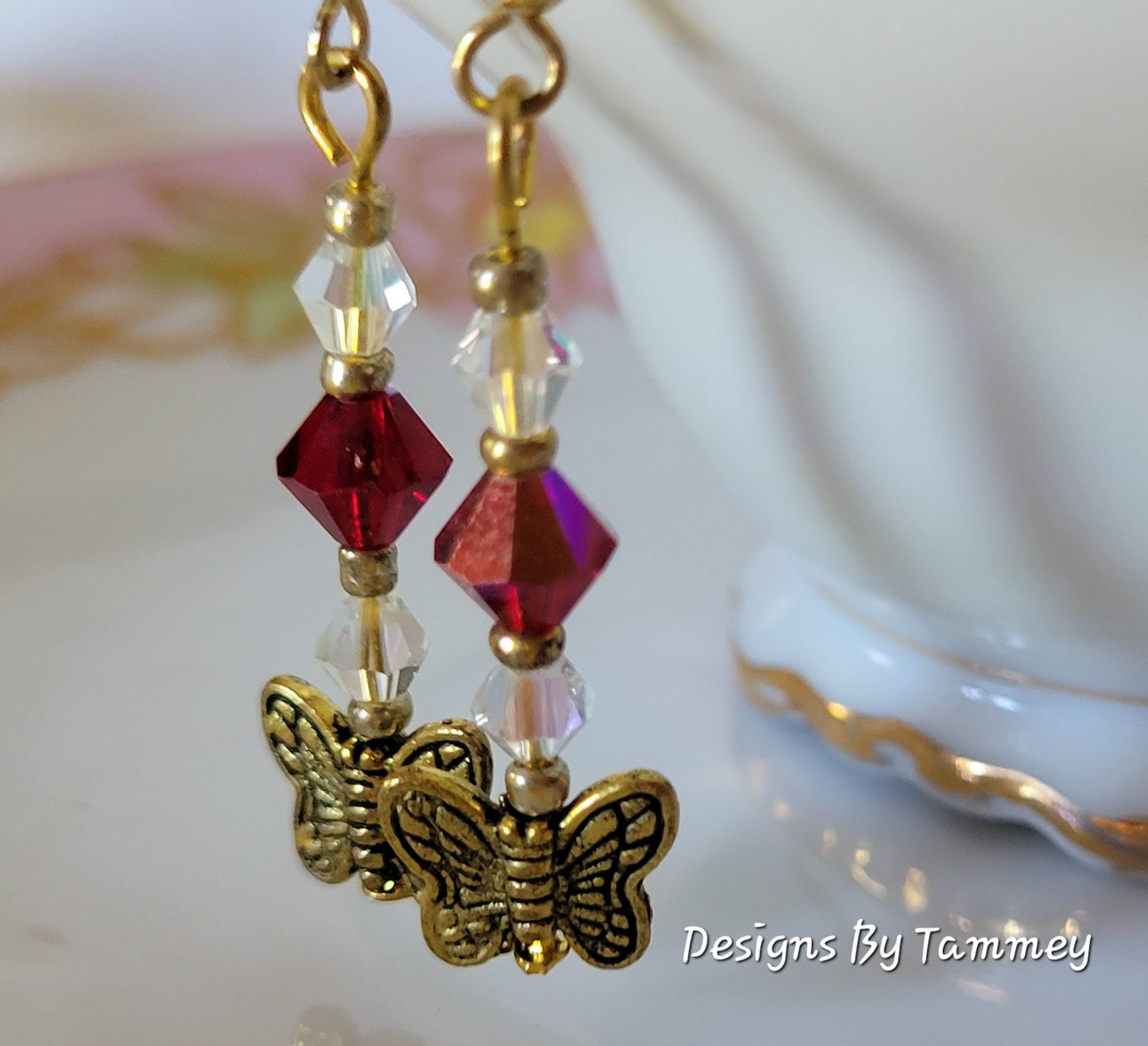 Butterfly RED Crystal Dangle/Drop Fashion Earrings