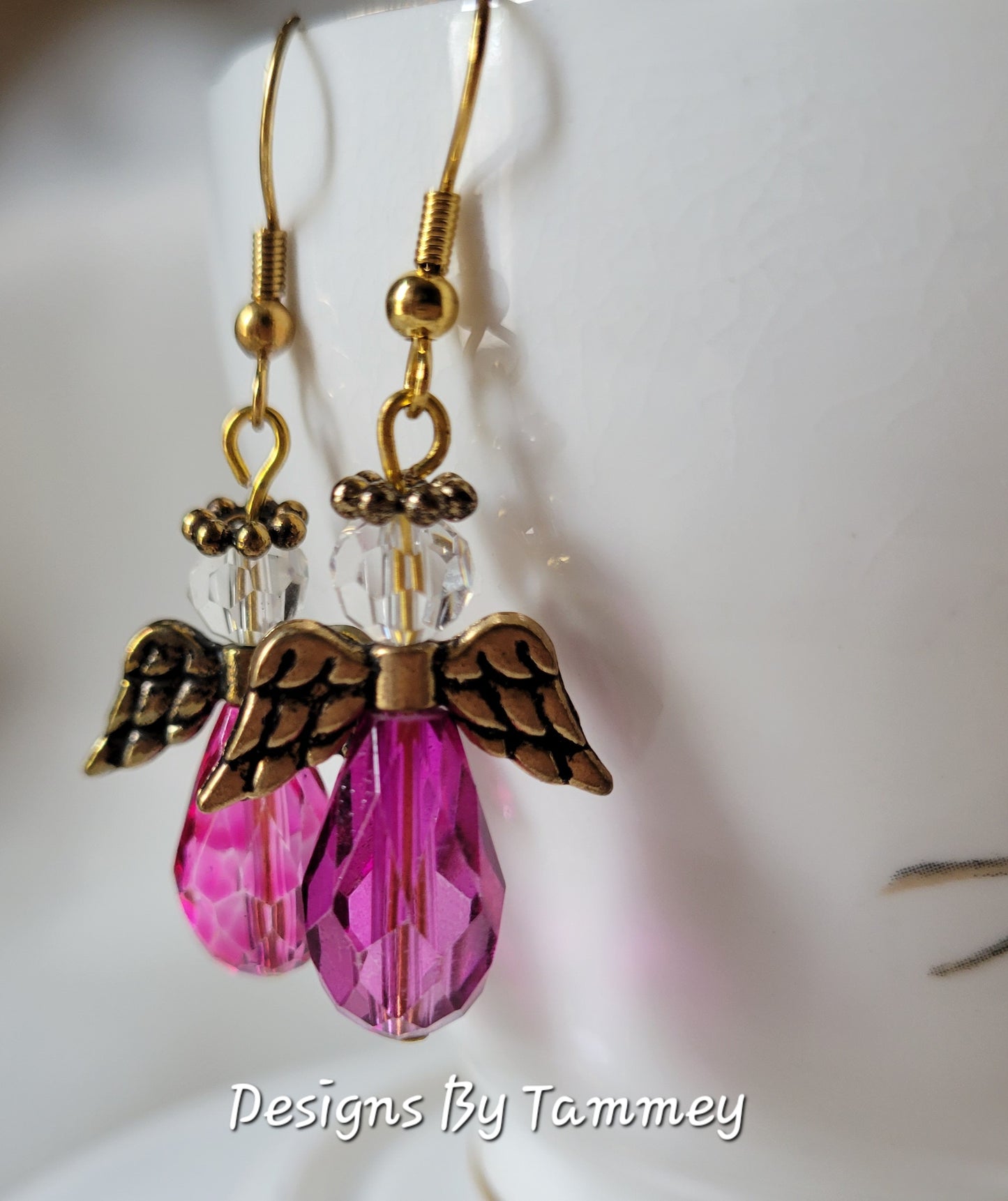 CRYSTAL ANGEL Pink Crystal Dangle Drop Fashion Earrings