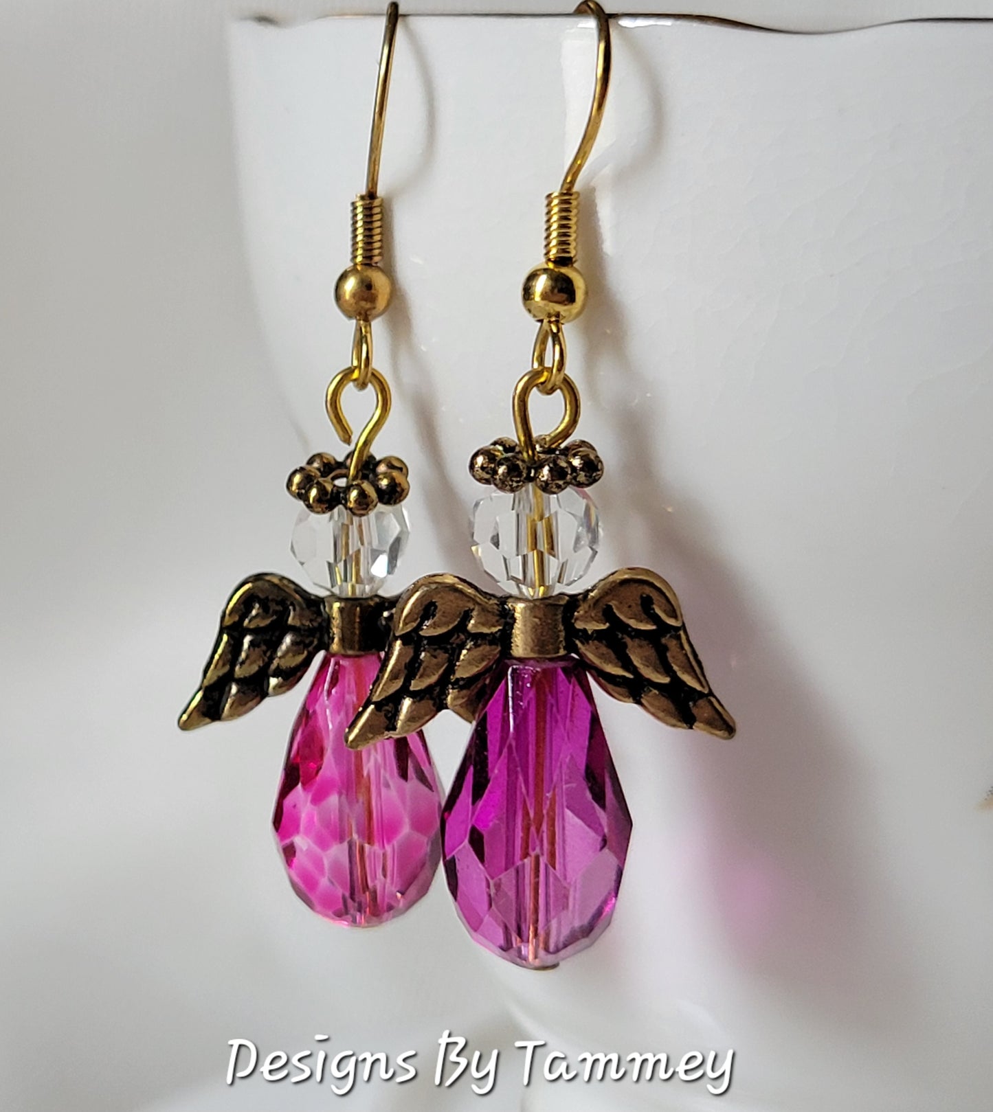 CRYSTAL ANGEL Pink Crystal Dangle Drop Fashion Earrings