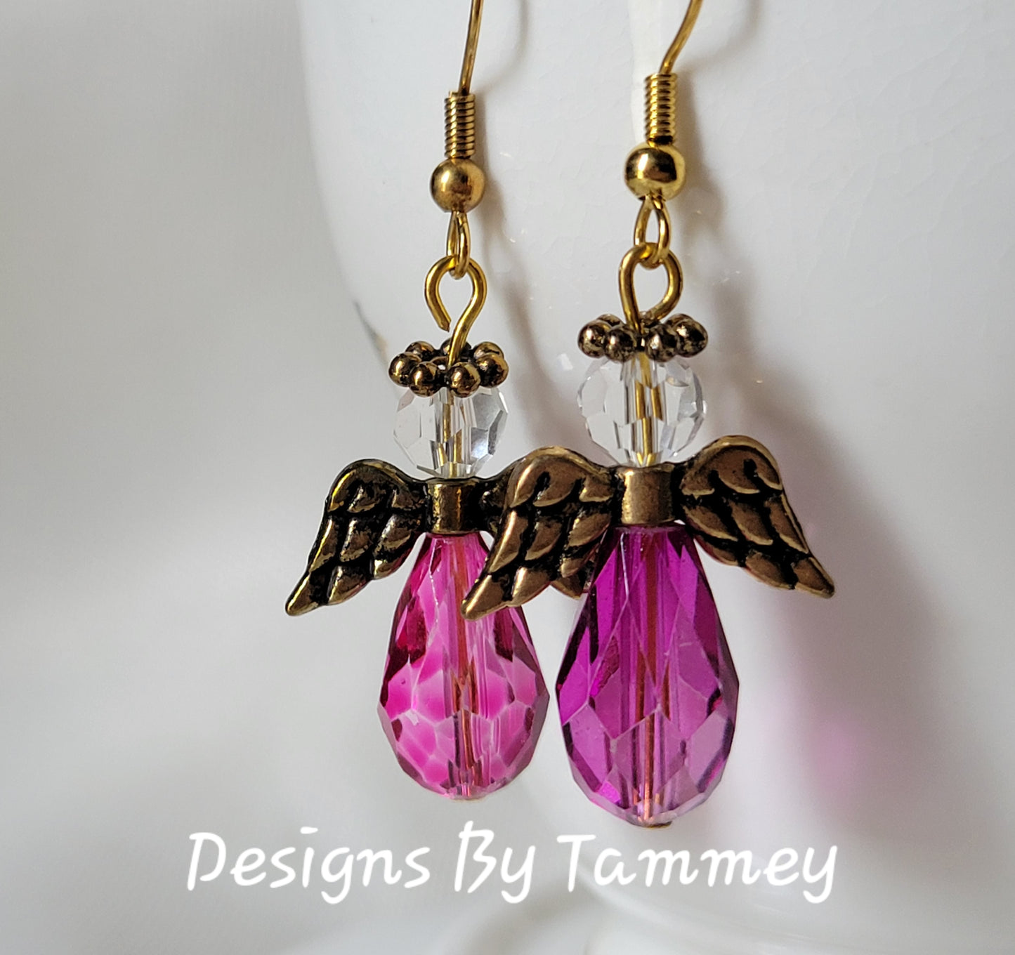 CRYSTAL ANGEL Pink Crystal Dangle Drop Fashion Earrings