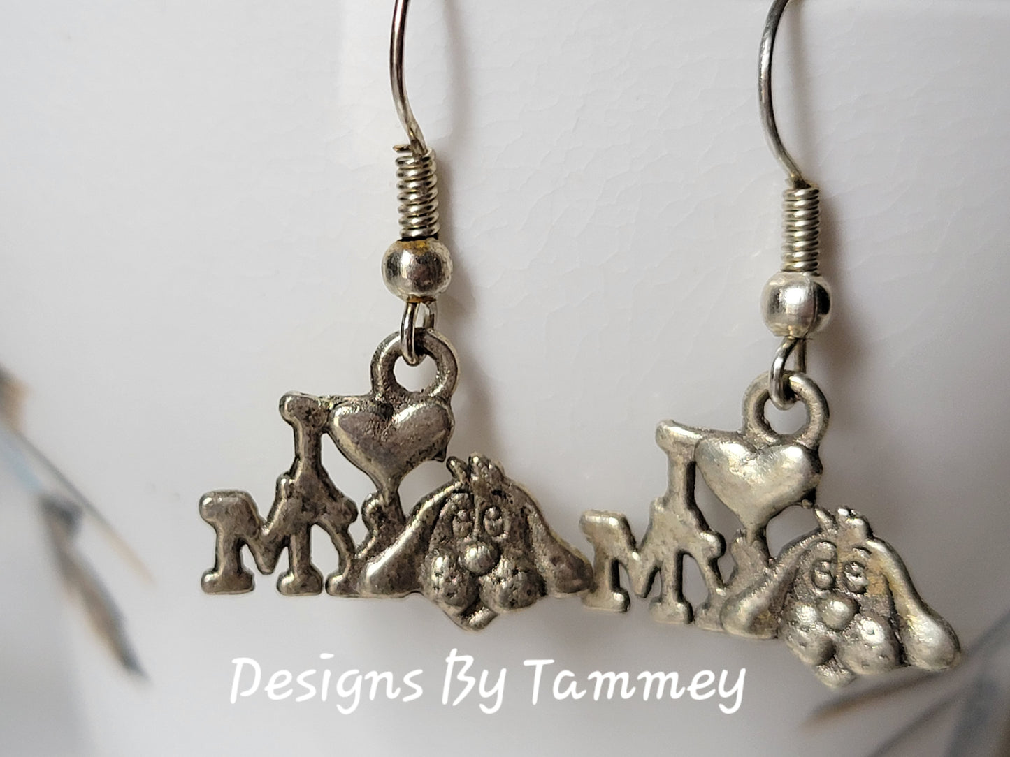 Dog Earrings "I LOVE MY DOG" Dangle Drop Style Fashion Earrings