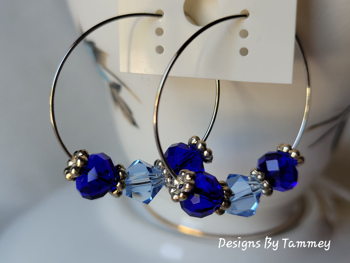 Two Tone Blue Crystal Hoop Beaded Fashion Earrings