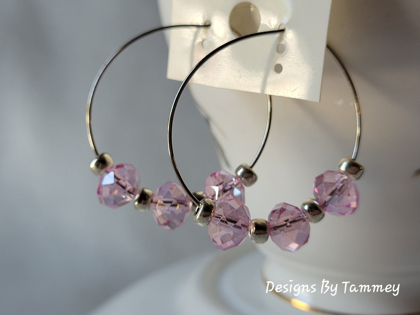 Pink Crystal SilverTone Fashion Hoop Earrings