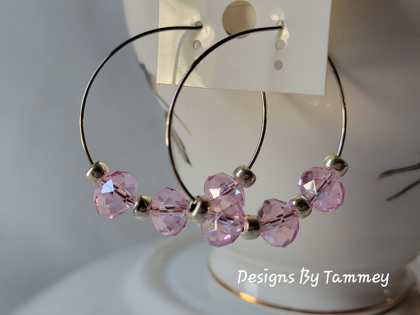 Pink Crystal SilverTone Fashion Hoop Earrings