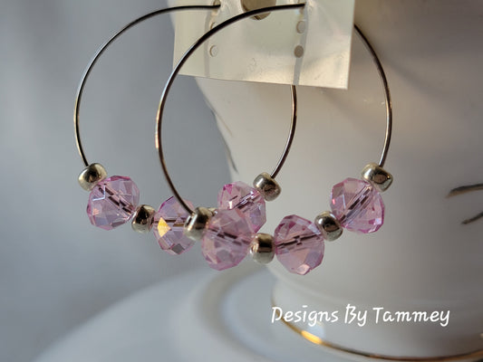 Pink Crystal SilverTone Fashion Hoop Earrings