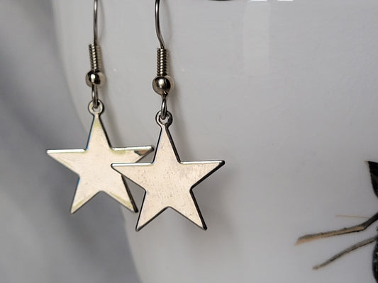 STAR Dangle Drop French Wire Tibetan Silver Earrings