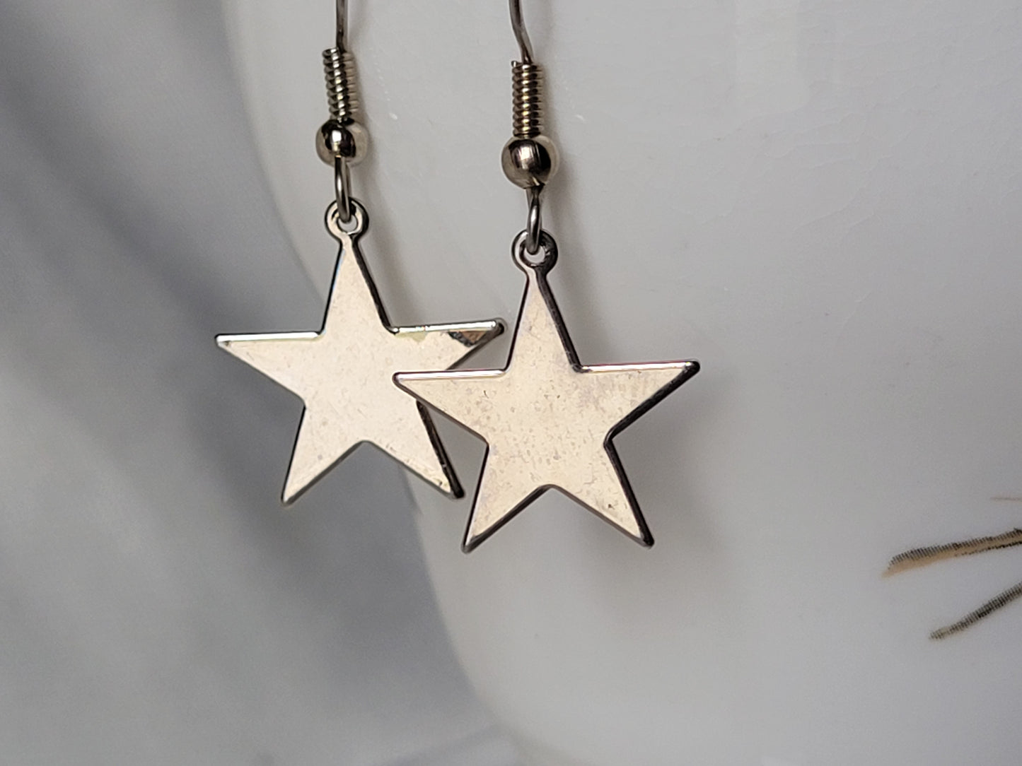 STAR Dangle Drop French Wire Tibetan Silver Earrings