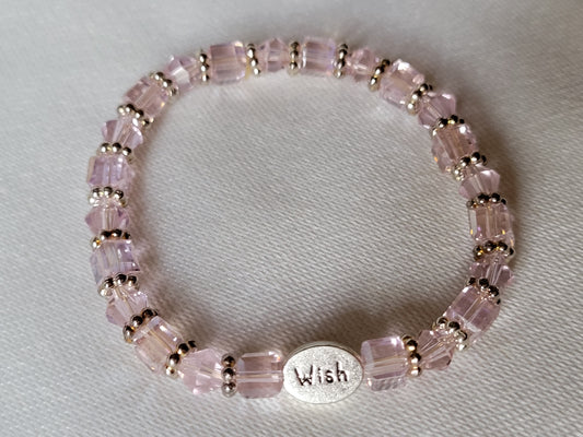 Pink Crystal Gemstone WISH Inspirational Beaded Bracelet "Stretchy"