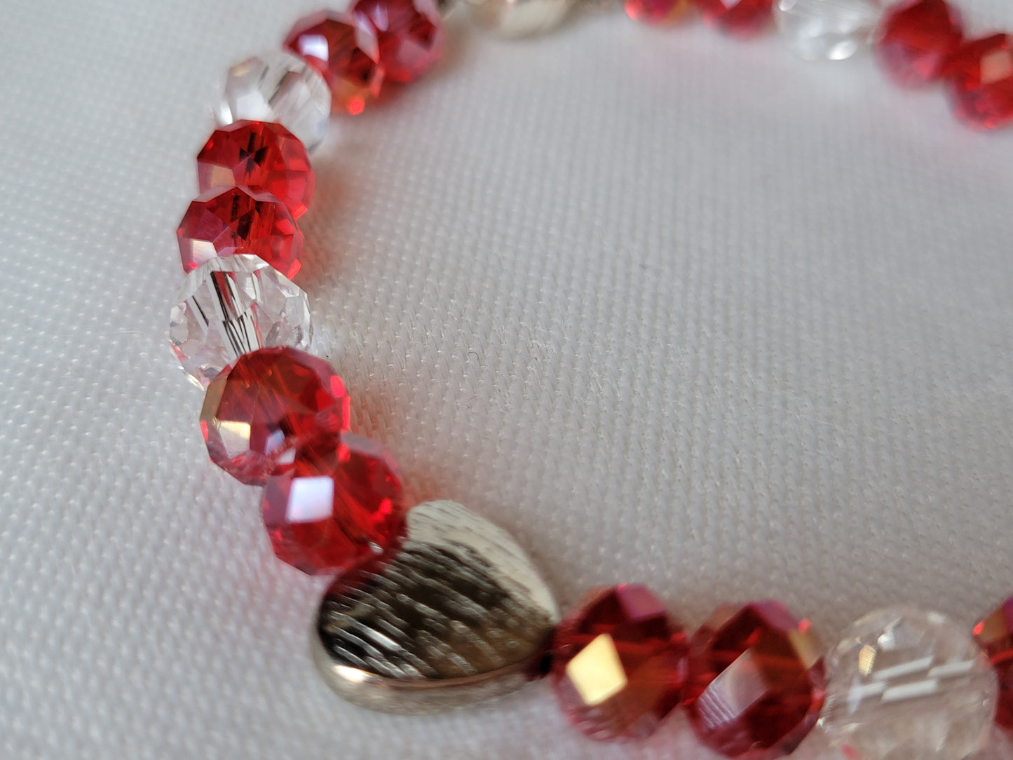 Red & Clear Crystal Heart Bracelet Magnetic Clasp