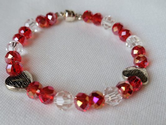 Red & Clear Crystal Heart Bracelet Magnetic Clasp