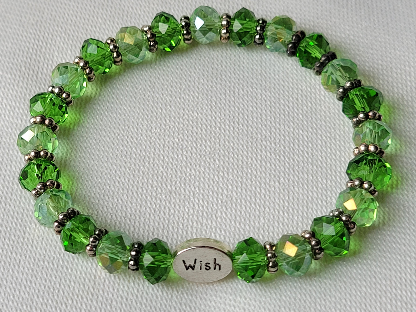 Green Crystal Gemstone WISH Inspirational Beaded Bracelet "Stretchy"