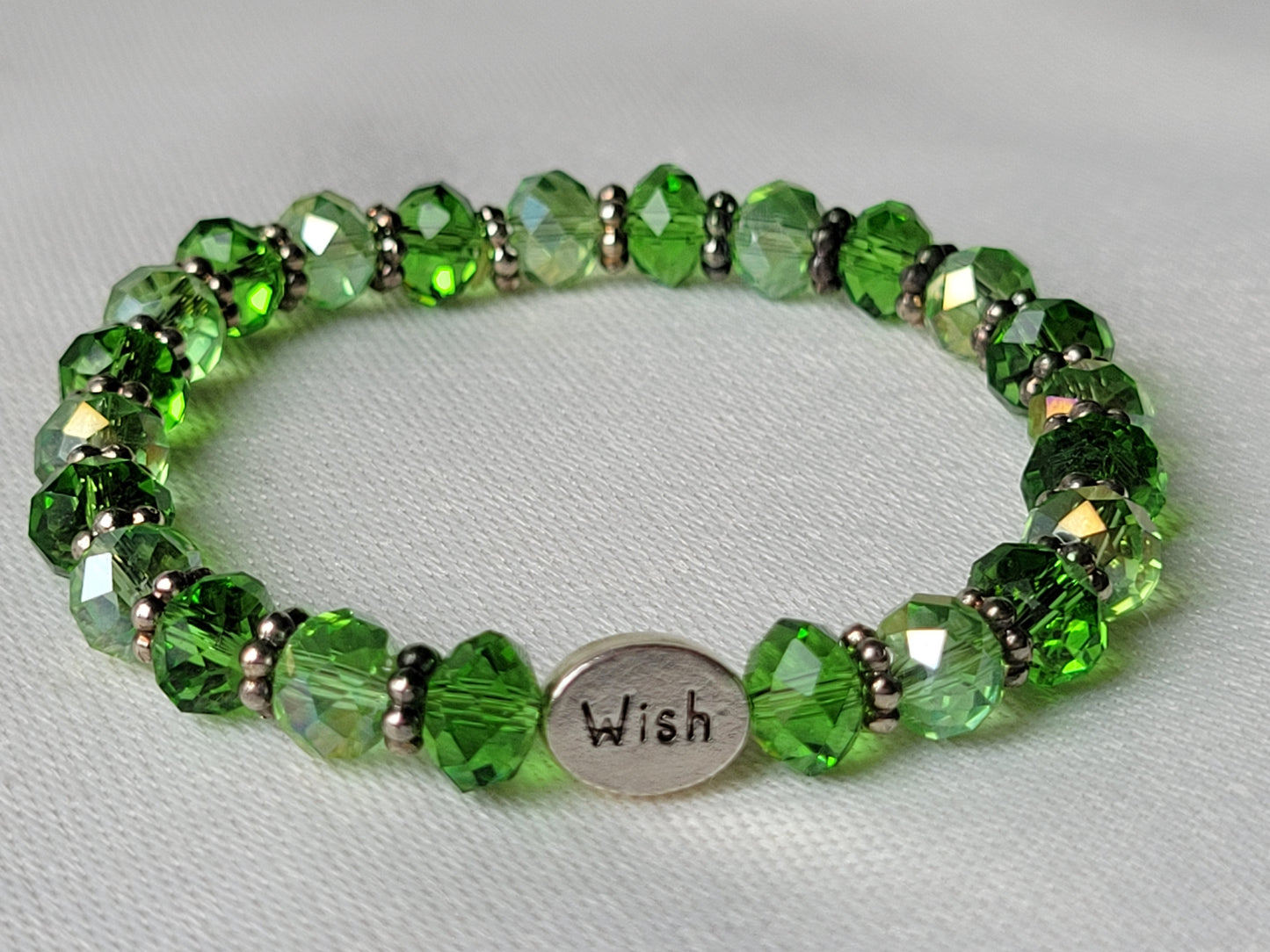 Green Crystal Gemstone WISH Inspirational Beaded Bracelet "Stretchy"