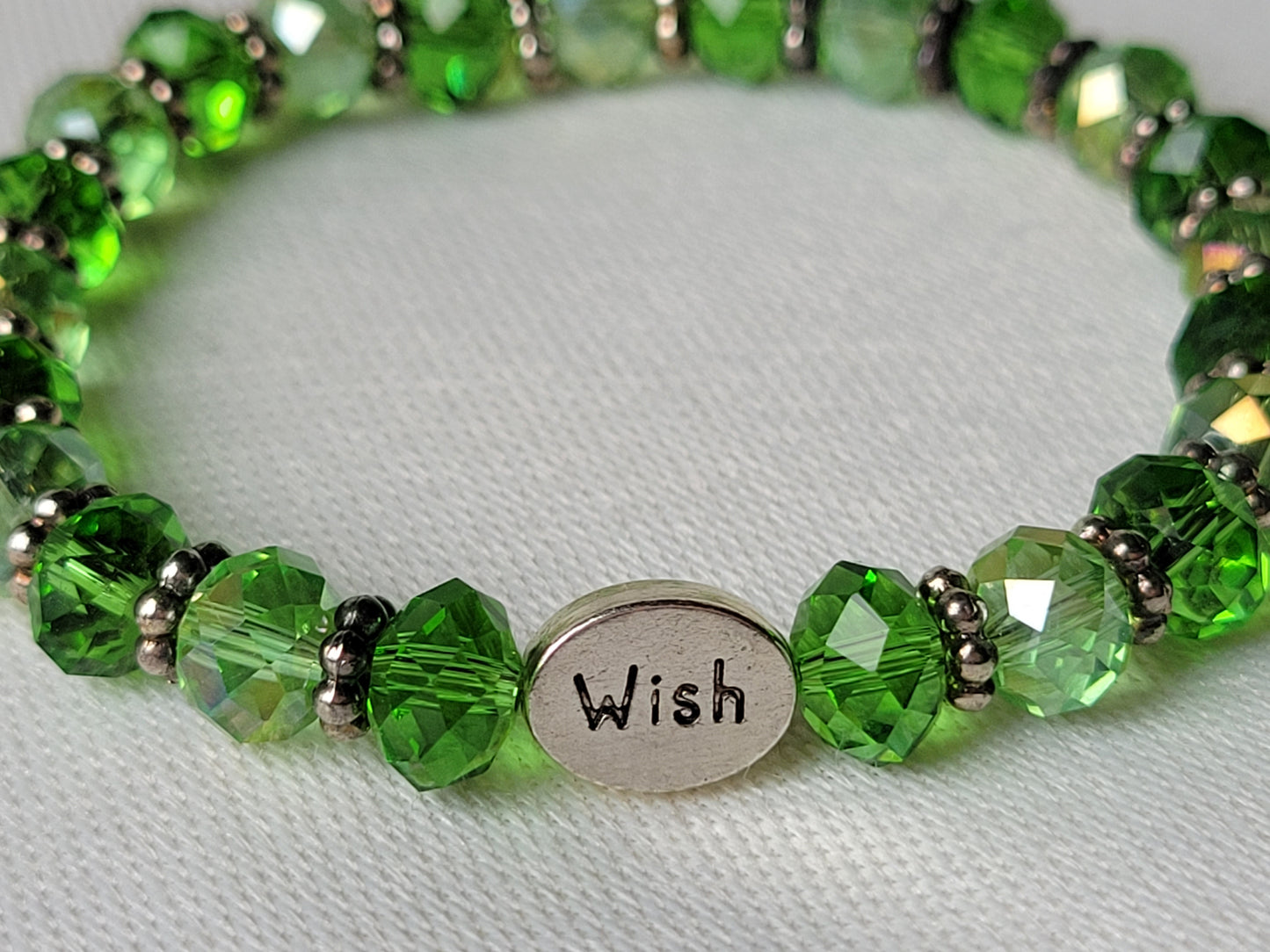 Green Crystal Gemstone WISH Inspirational Beaded Bracelet "Stretchy"