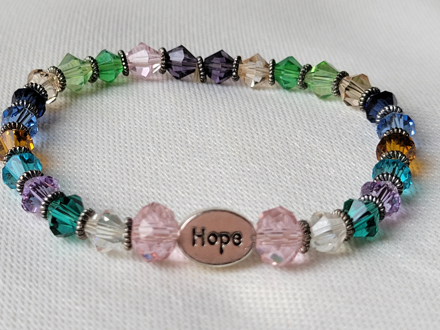 Crystal Multi Color Gemstone HOPE Inspirational Beaded Bracelet "Stretchy"