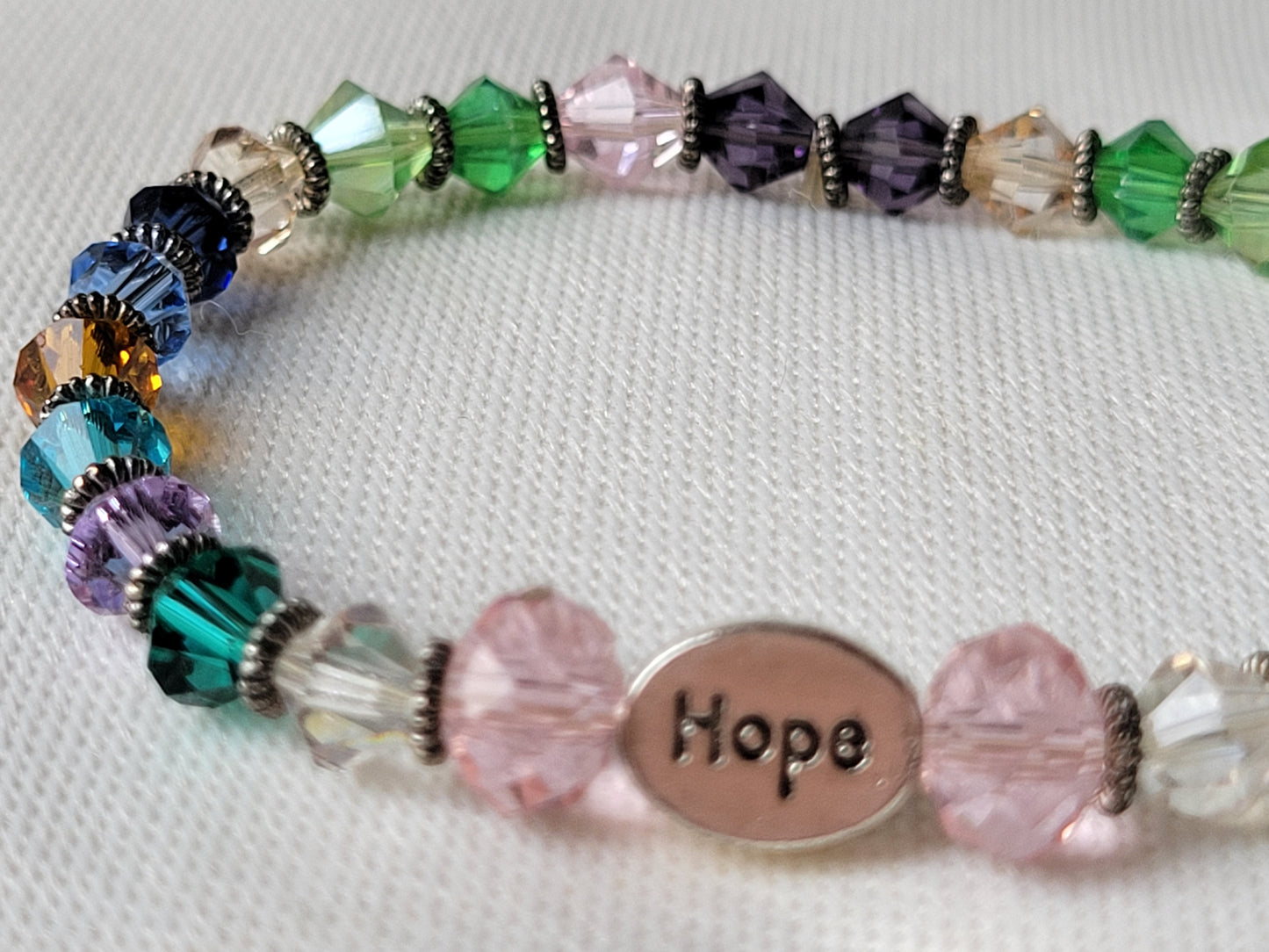 Crystal Multi Color Gemstone HOPE Inspirational Beaded Bracelet "Stretchy"