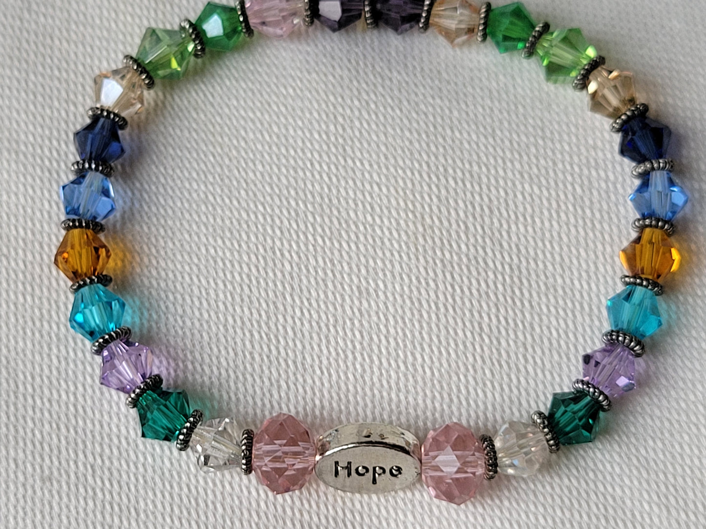 Crystal Multi Color Gemstone HOPE Inspirational Beaded Bracelet "Stretchy"