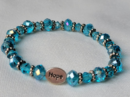 Turquoise Blue Crystal Gemstone HOPE Inspirational Beaded Bracelet "Stretchy"