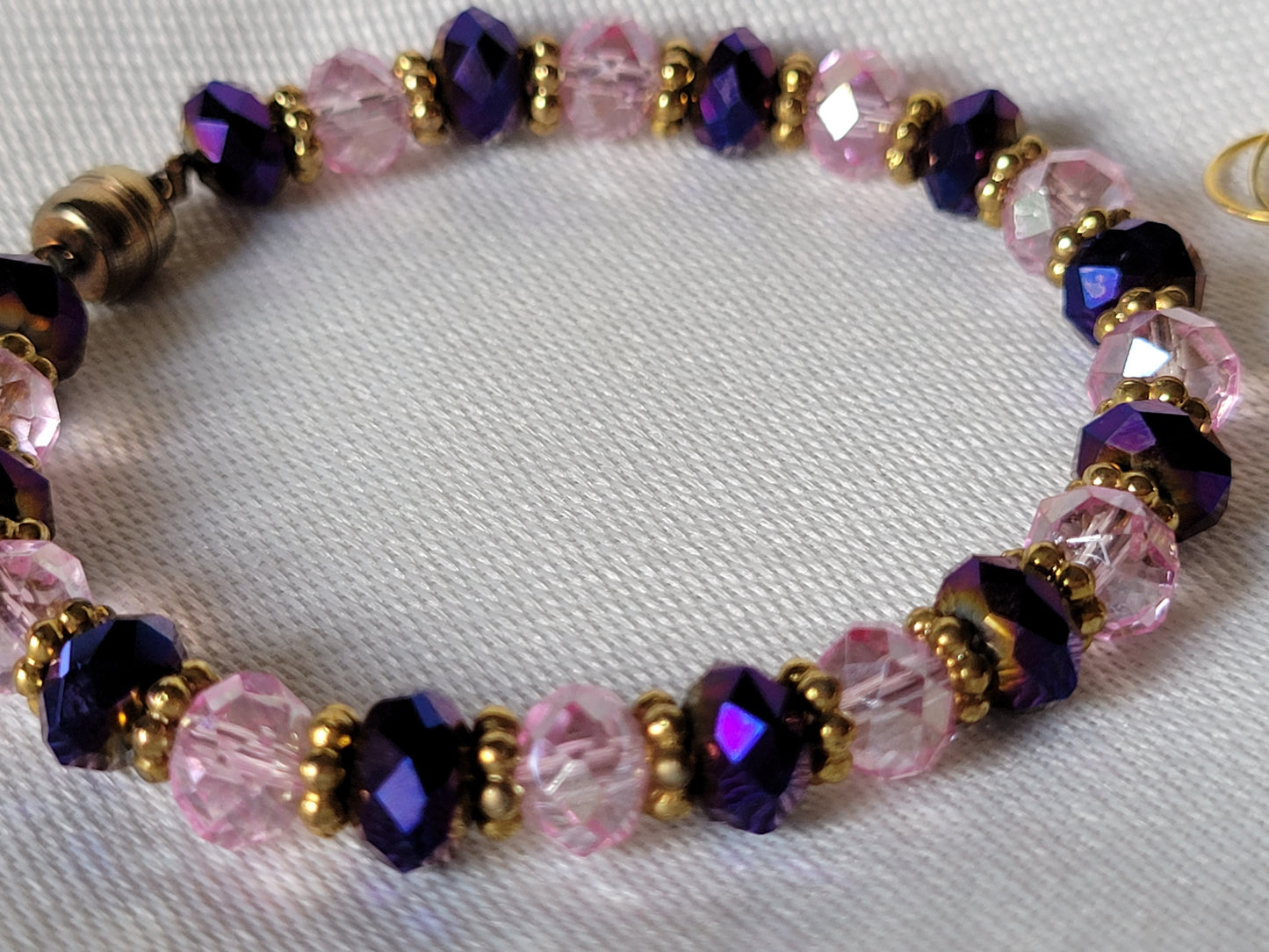 Artisan Pink & Purple Crystal Bracelet with Matching Earrings