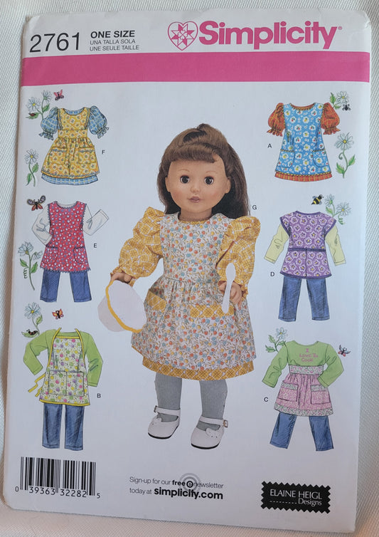 Simplicity #2761 Doll Sewing Pattern 18 inch Doll Clothes & Apron