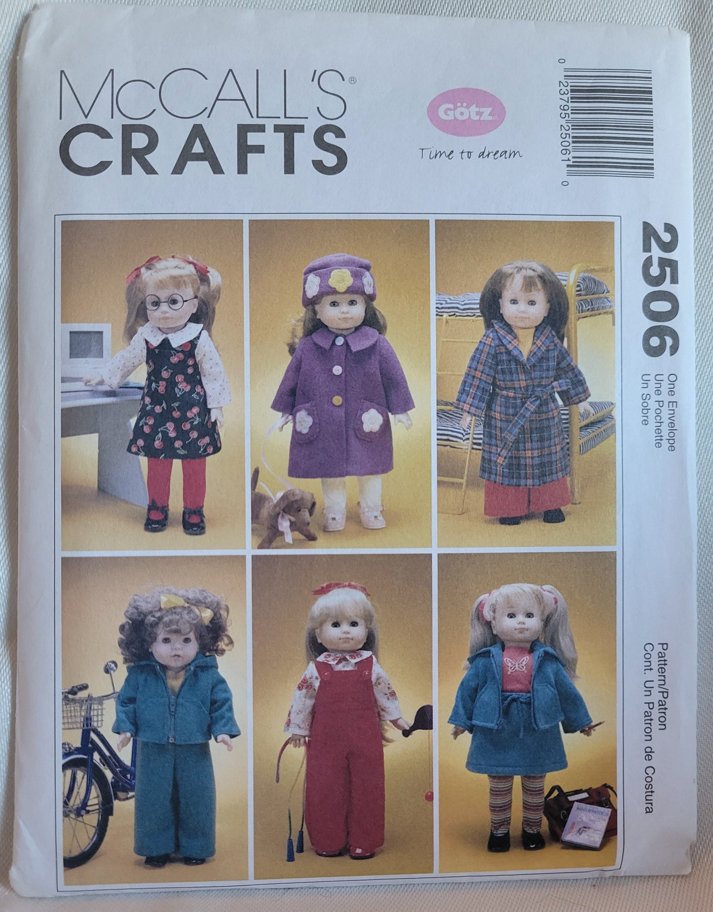 McCalls #2506 Doll Sewing Pattern 18 inch Doll Clothes Overalls, Jacket, Coat