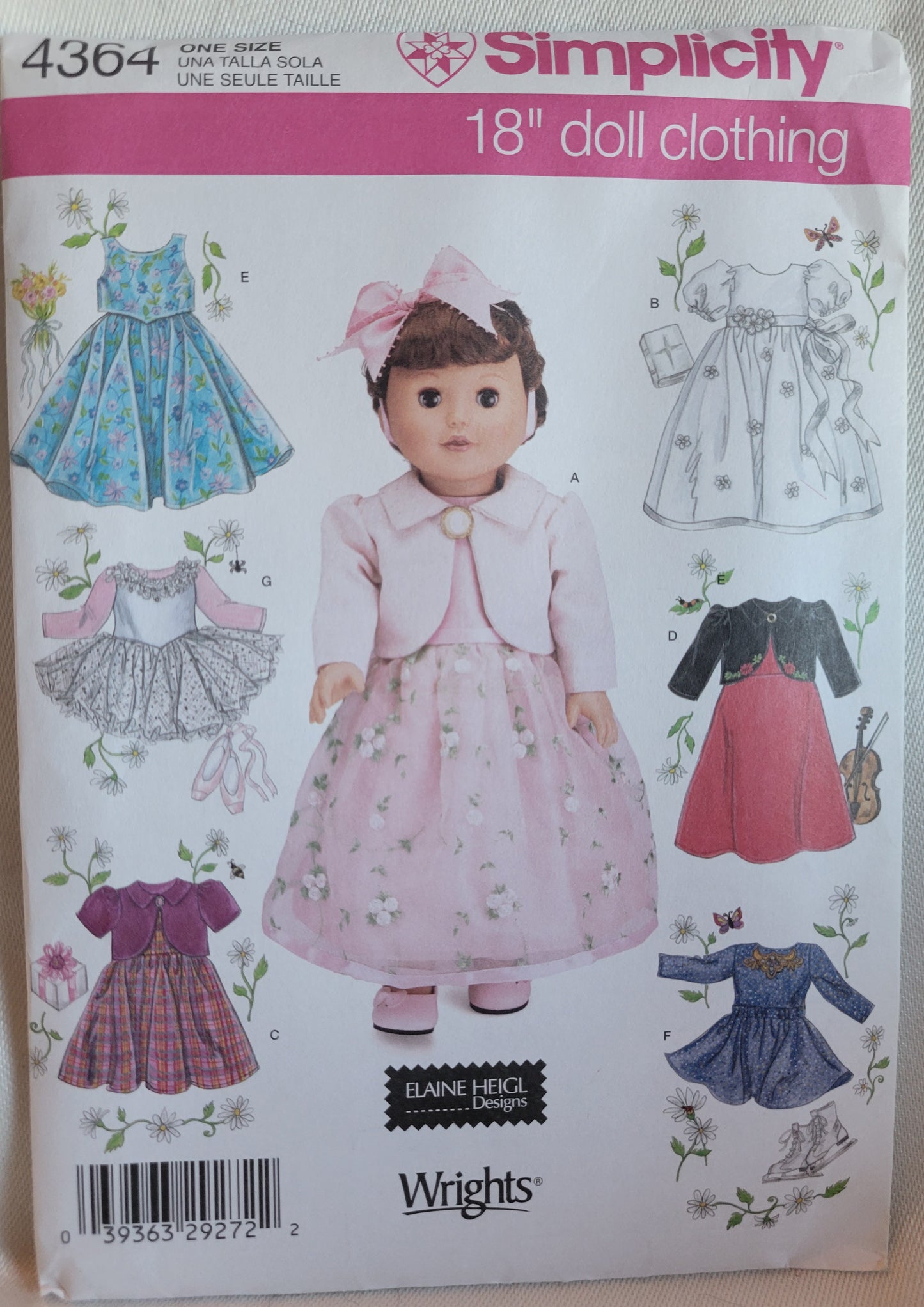 Simplicity #4364 Doll Sewing Pattern 18 inch Doll Clothes Skirt. Over Skirt. Leotard, Top, Dress