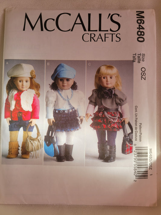 McCalls #M6480 Doll Sewing Pattern 18 inch Doll Clothes