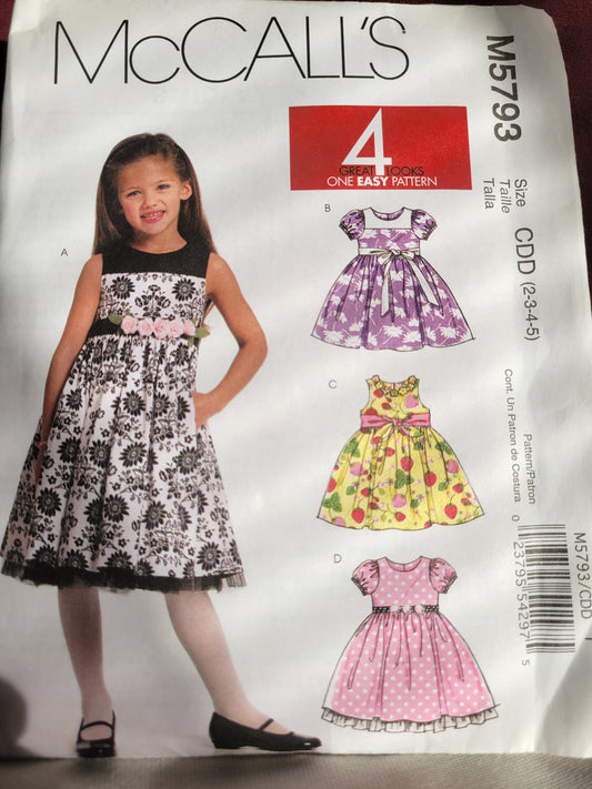 McCalls Pattern #M5793 Childrens Sewing Pattern  (Sx 2-8)  Dress, Petticoat