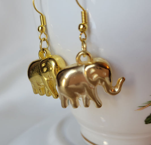 ELEPHANT Gold Tone Dangle Drop Earrings