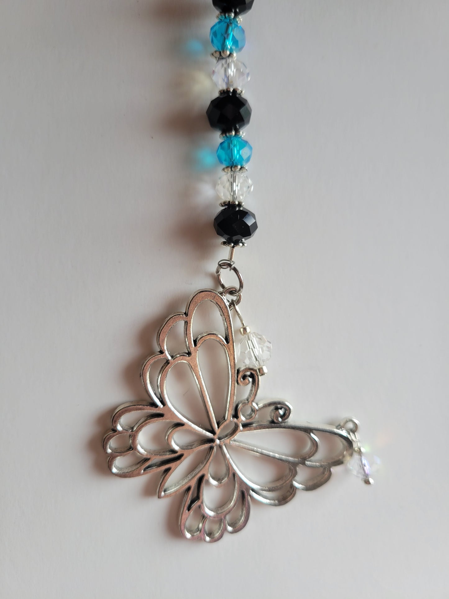 Butterfly and Crystal Bling Key Chain (Black/Turquoise/Clear)