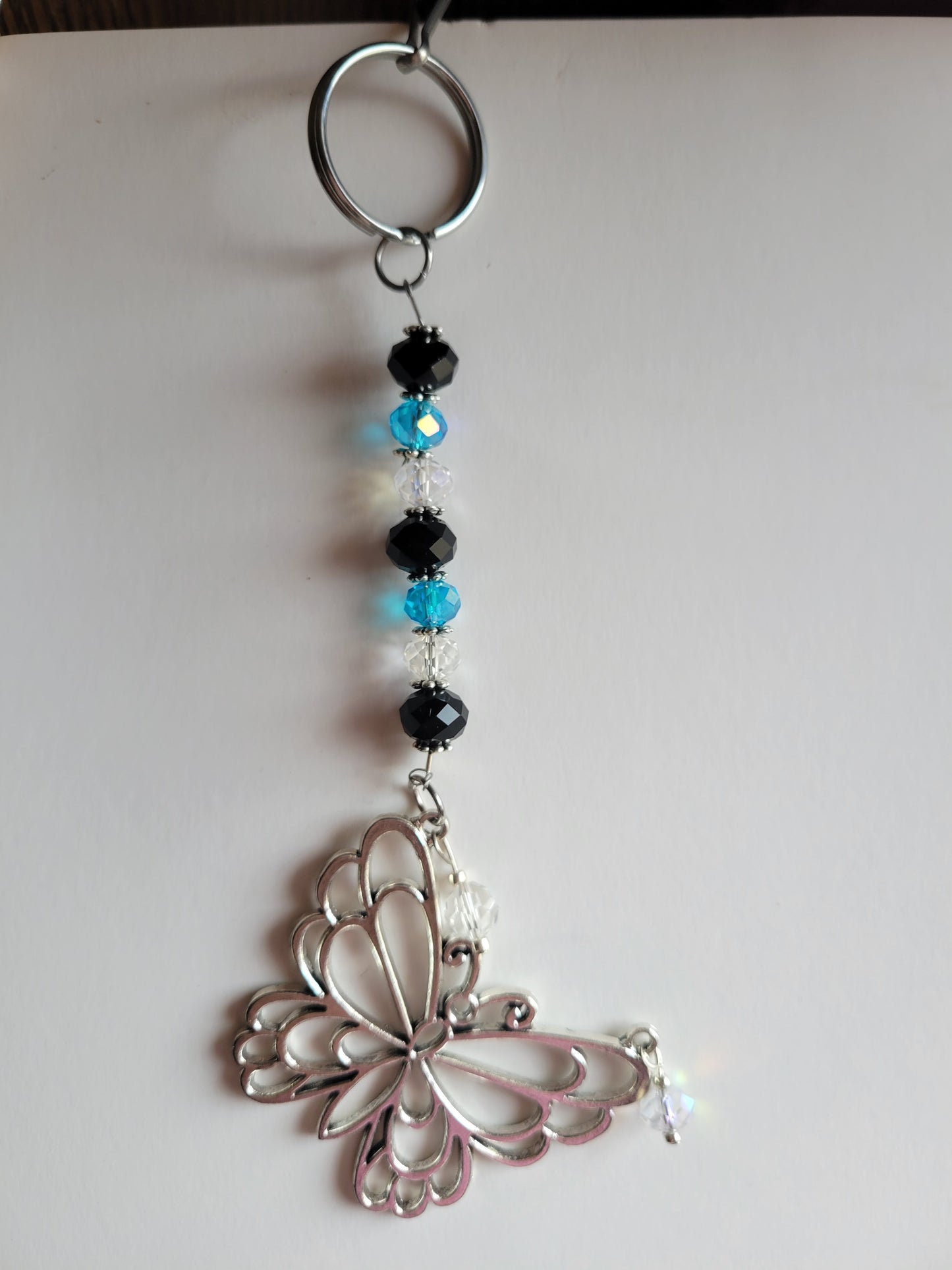 Butterfly and Crystal Bling Key Chain (Black/Turquoise/Clear)