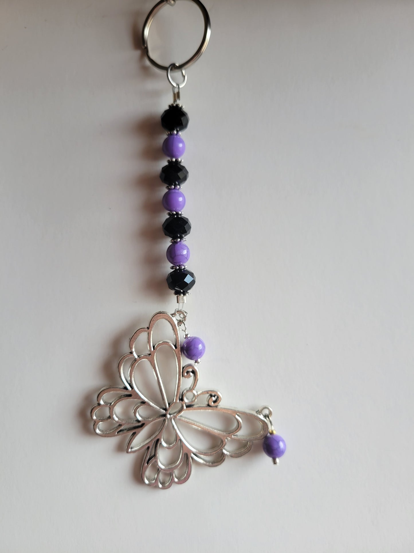 Butterfly and Crystal Bling Key Chain (Black/Purple)