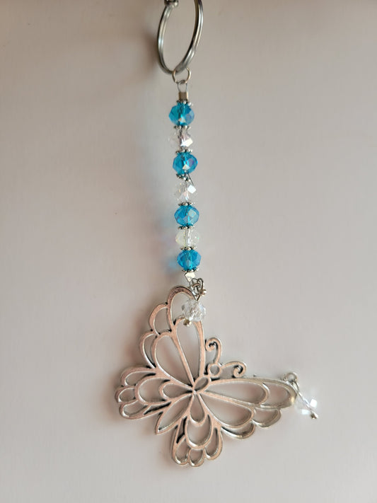 Butterfly and Crystal Bling Key Chain (Turquoise)