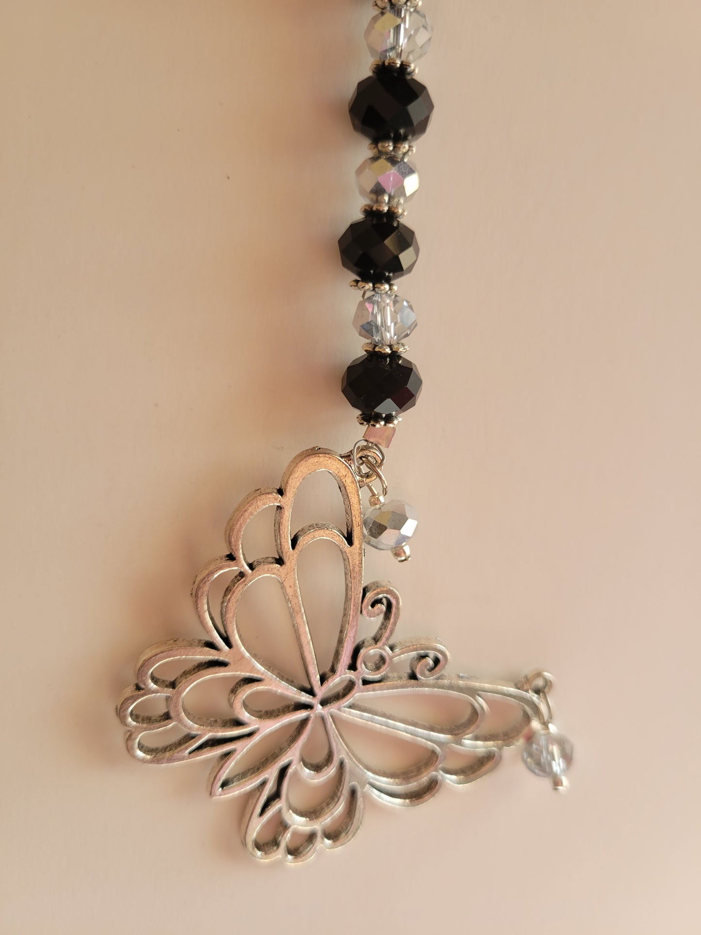 Butterfly and Crystal Bling Key Chain (Black/Clear)