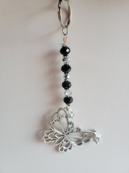 Butterfly and Crystal Bling Key Chain (Black/Clear)