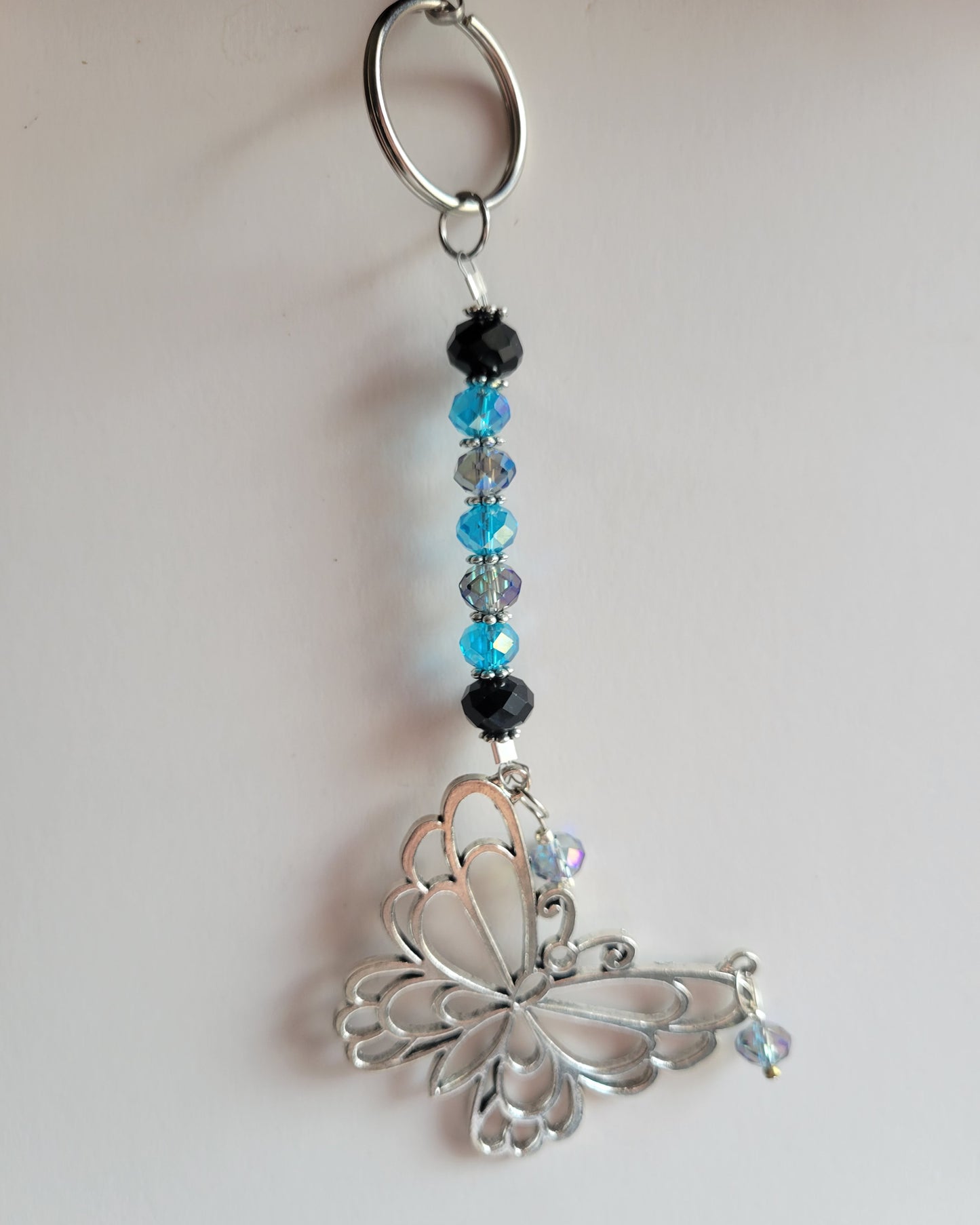 Butterfly and Crystal Bling Key Chain (Turquoise/Black)