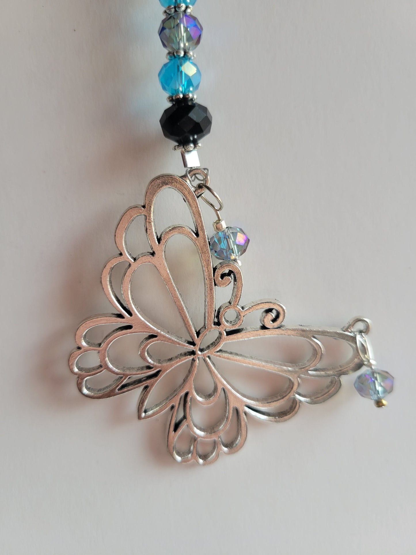 Butterfly and Crystal Bling Key Chain (Turquoise/Black)