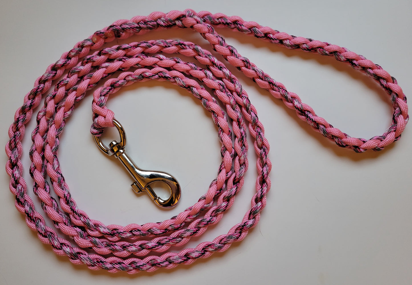 Paracord Braided Dog Leash Lead 5 1/2 ft (Pink Camo & Pink) Med or Lg Dog Training Walking