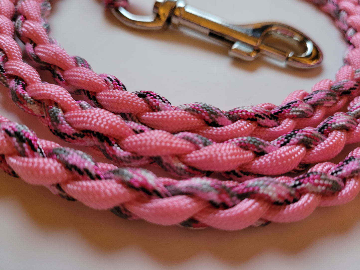 Paracord Braided Dog Leash Lead 5 1/2 ft (Pink Camo & Pink) Med or Lg Dog Training Walking