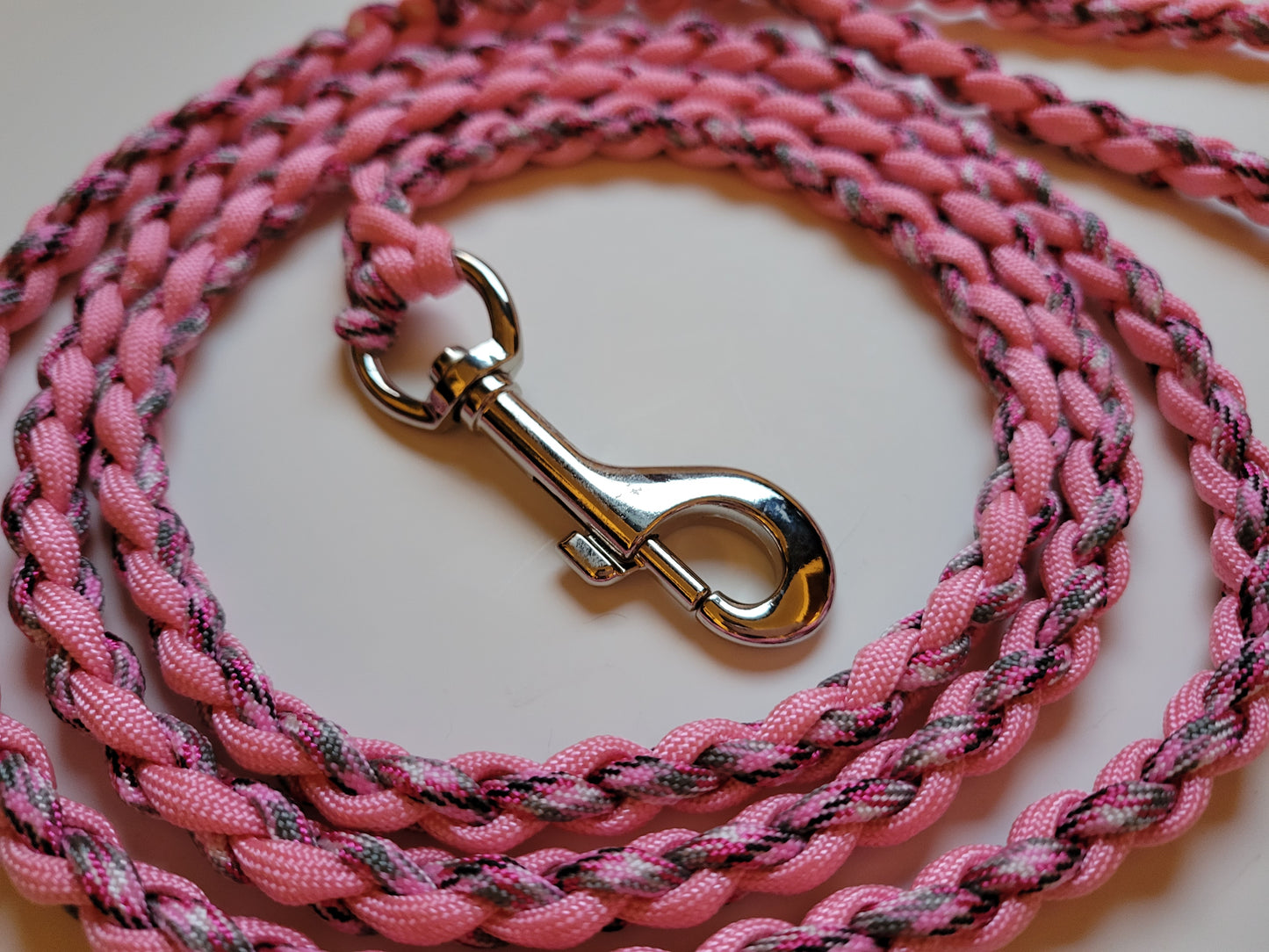 Paracord Braided Dog Leash Lead 5 1/2 ft (Pink Camo & Pink) Med or Lg Dog Training Walking