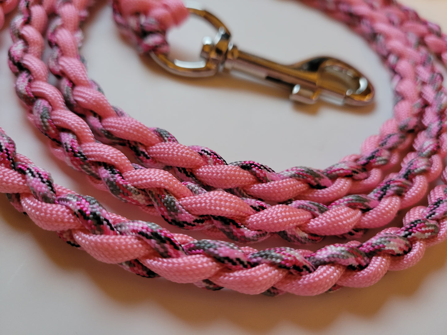 Paracord Braided Dog Leash Lead 5 1/2 ft (Pink Camo & Pink) Med or Lg Dog Training Walking