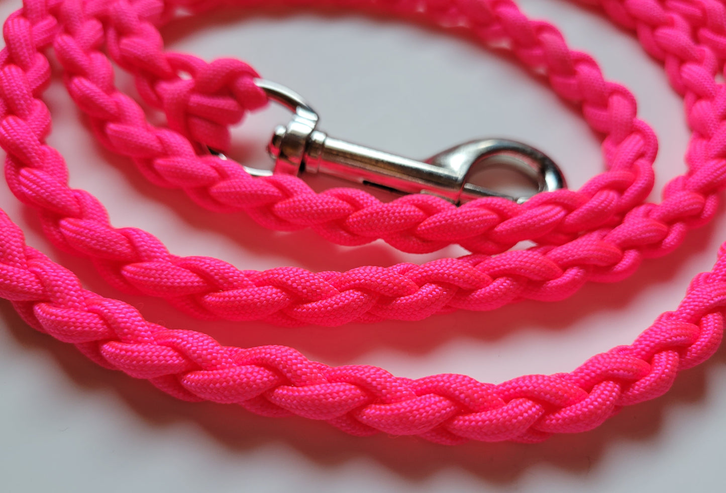 Paracord Braided Dog Leash Lead 5 1/2 ft (Bright Neon Pink) Med or Lg Dog Training Walking