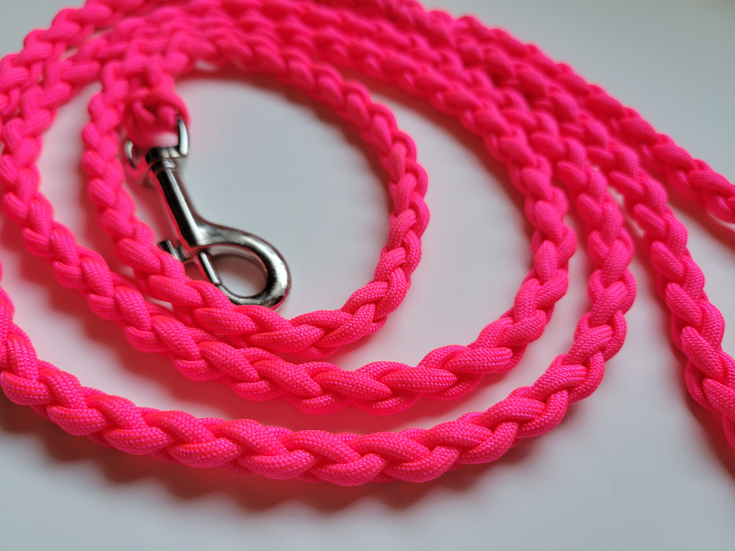 Paracord Braided Dog Leash Lead 5 1/2 ft (Bright Neon Pink) Med or Lg Dog Training Walking