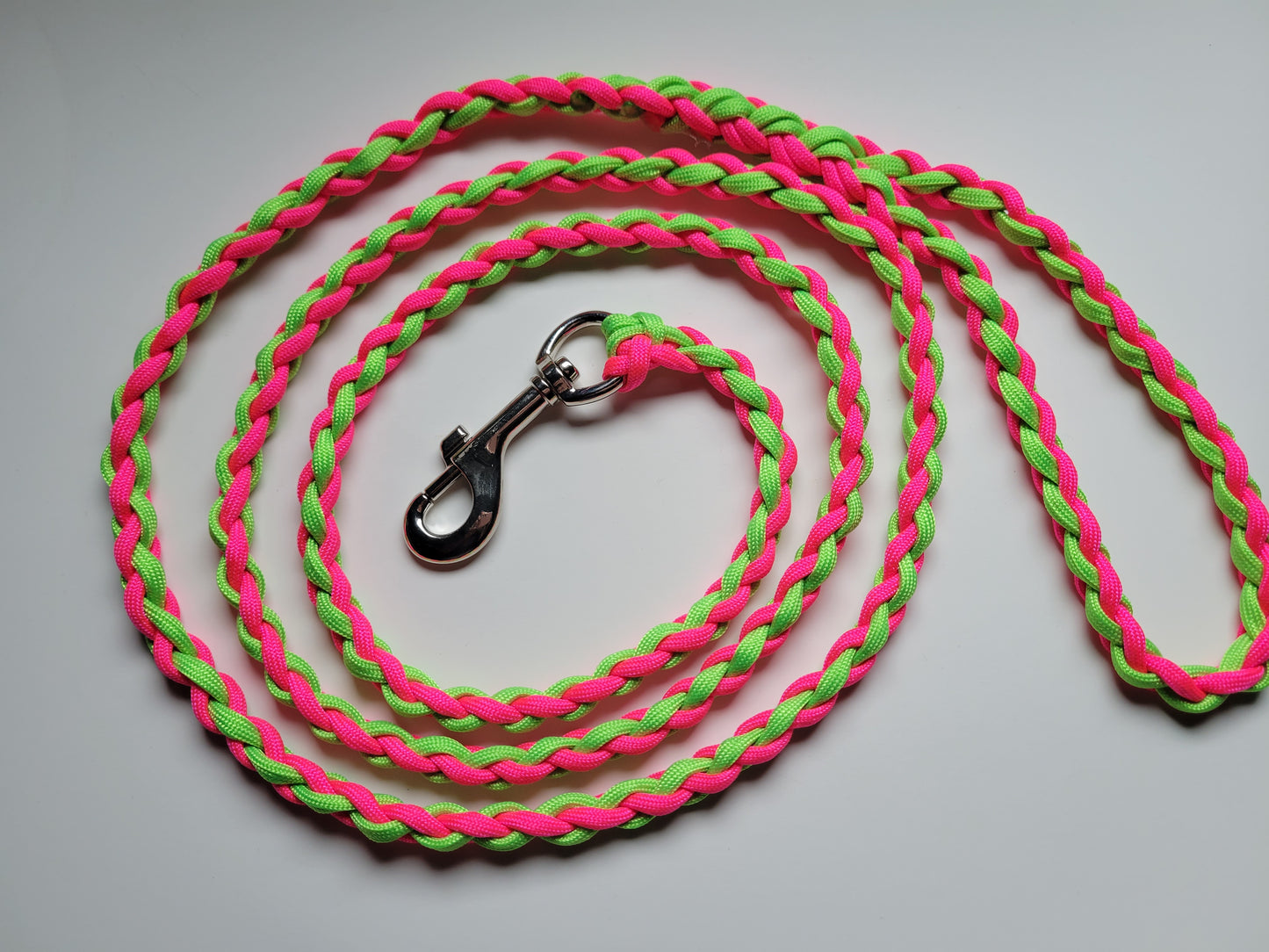 Paracord Braided Dog Leash Lead 5 1/2 ft (Lime Green & Hot Pink) Med or Lg Dog Training Walking