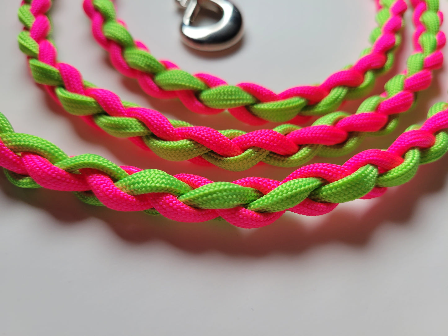 Paracord Braided Dog Leash Lead 5 1/2 ft (Lime Green & Hot Pink) Med or Lg Dog Training Walking