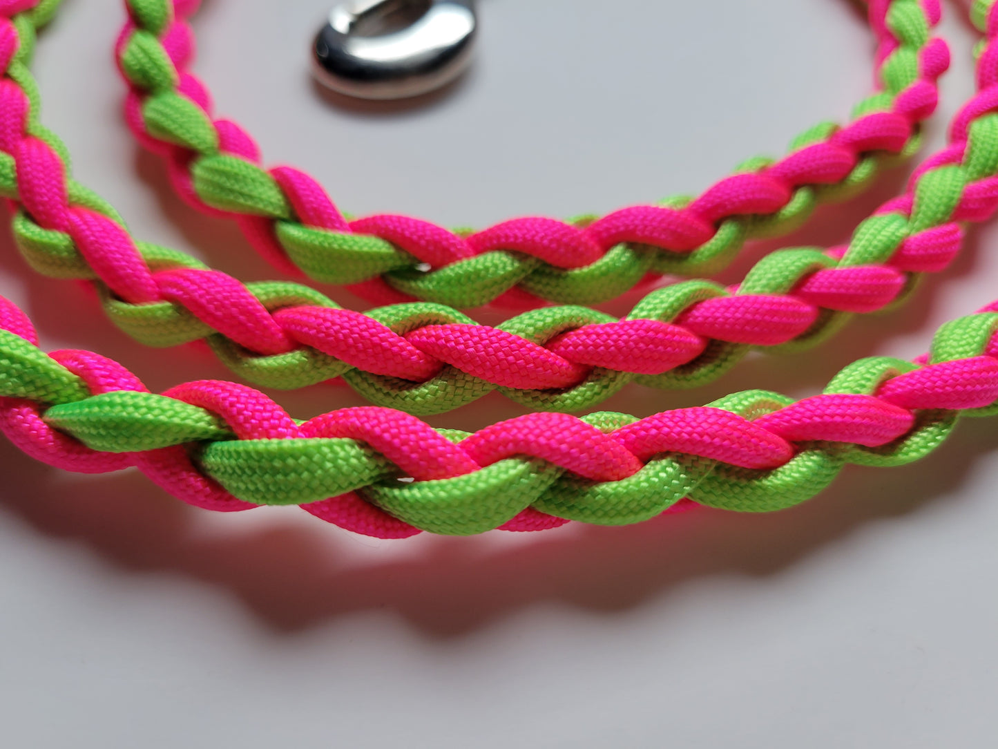 Paracord Braided Dog Leash Lead 5 1/2 ft (Lime Green & Hot Pink) Med or Lg Dog Training Walking