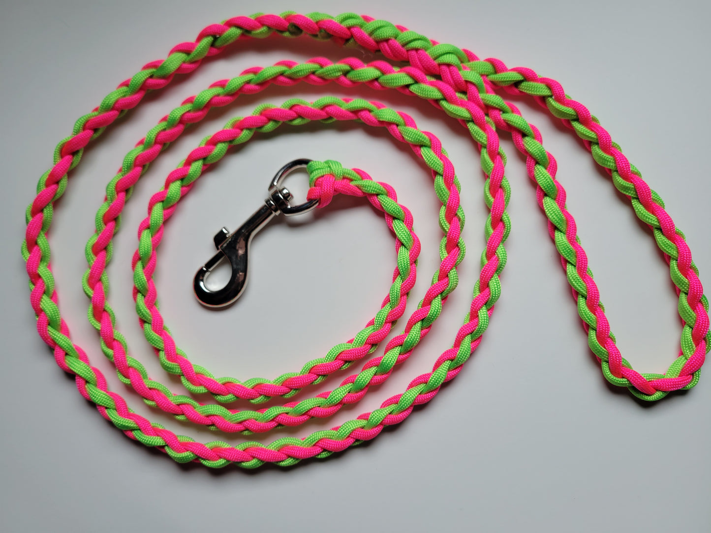 Paracord Braided Dog Leash Lead 5 1/2 ft (Lime Green & Hot Pink) Med or Lg Dog Training Walking