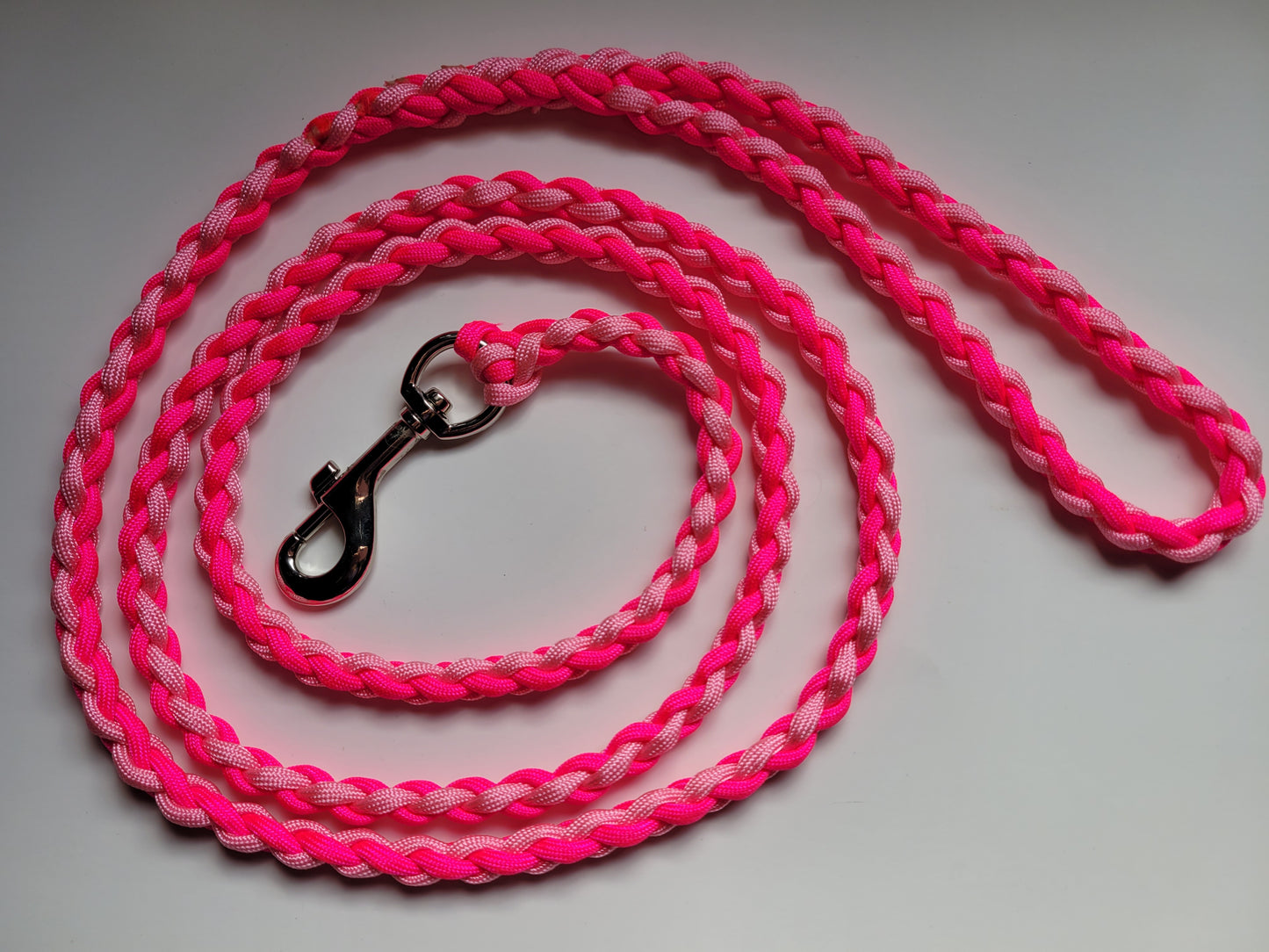 Paracord Braided Dog Leash Lead 5 1/2 ft (Hot Pink & Light Pink) Med or Lg Dog Training Walking